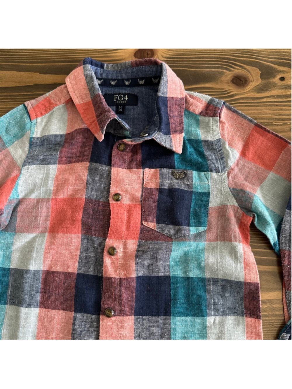 FG4 London Plaid Button Down Shirt Boys 2T Red Blue Snap Front